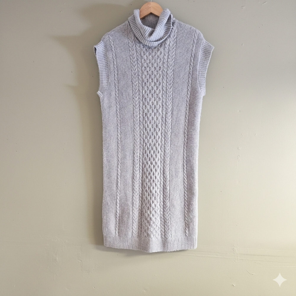 Lucky Brand Grey Cable Knit Cowl Neck Sleeveless Sweater Dress‎ Size Medium NWT